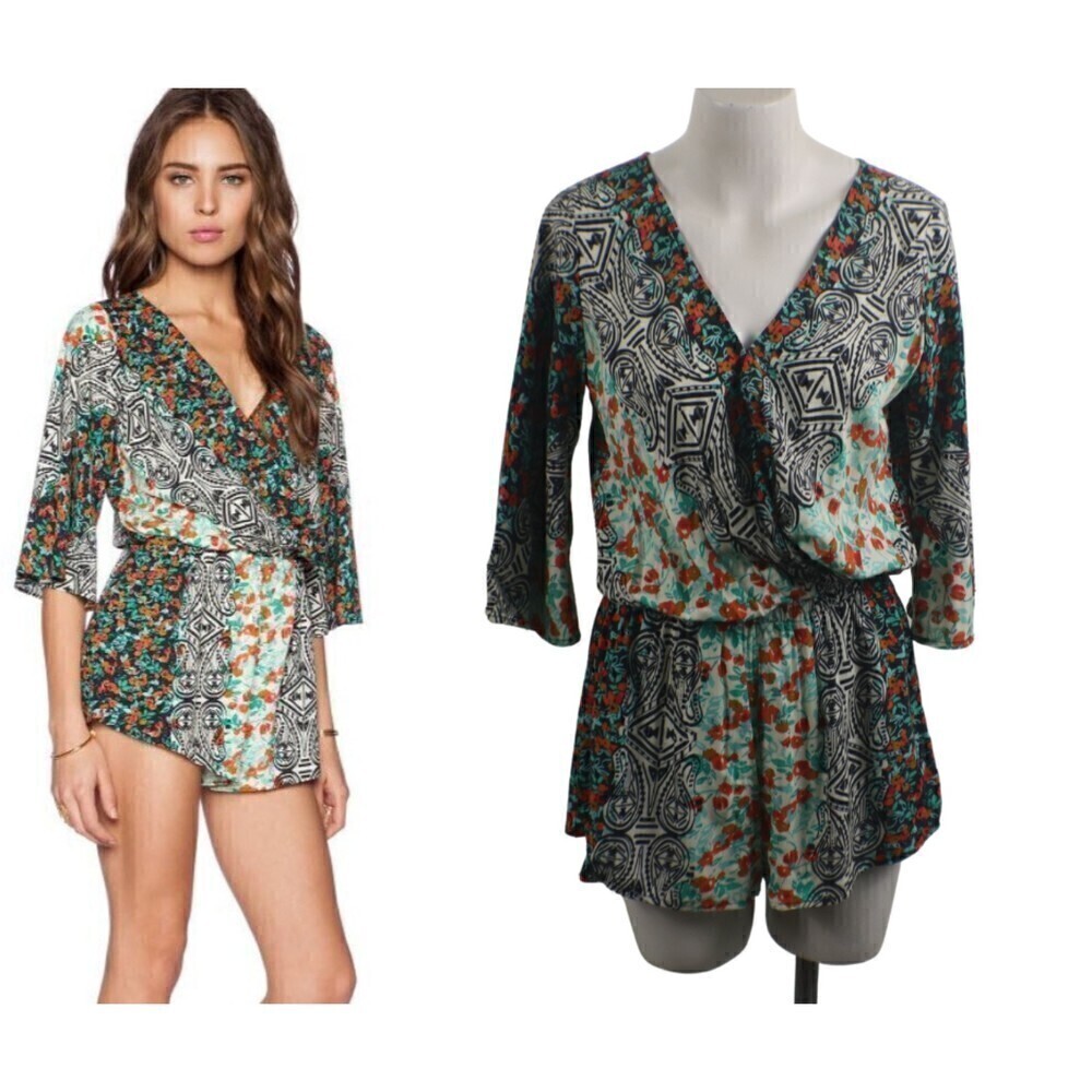 Michael Stars Size XS Aztec Floral Bohemian Festival Kimono Sleeve Resort Romper